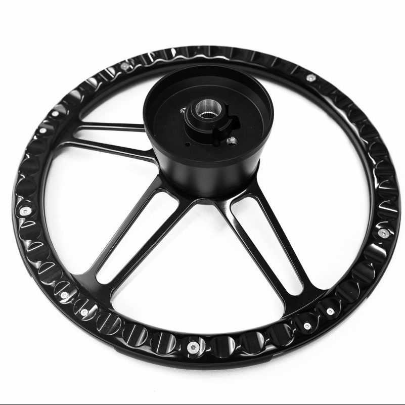 thumbnail image 2 of 14" Black Billet Steering Wheel - Real Leather Half Wrap With Chevy Bowtie Horn Button 2 of 6
