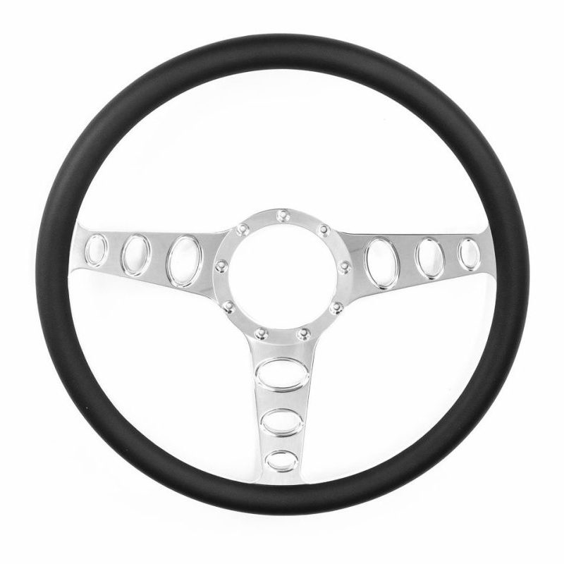 15.5" Polished Billet Steering Wheel – Black Half-Wrap, For Firebird Chevy, FLASHPOWER, Horn Button Included