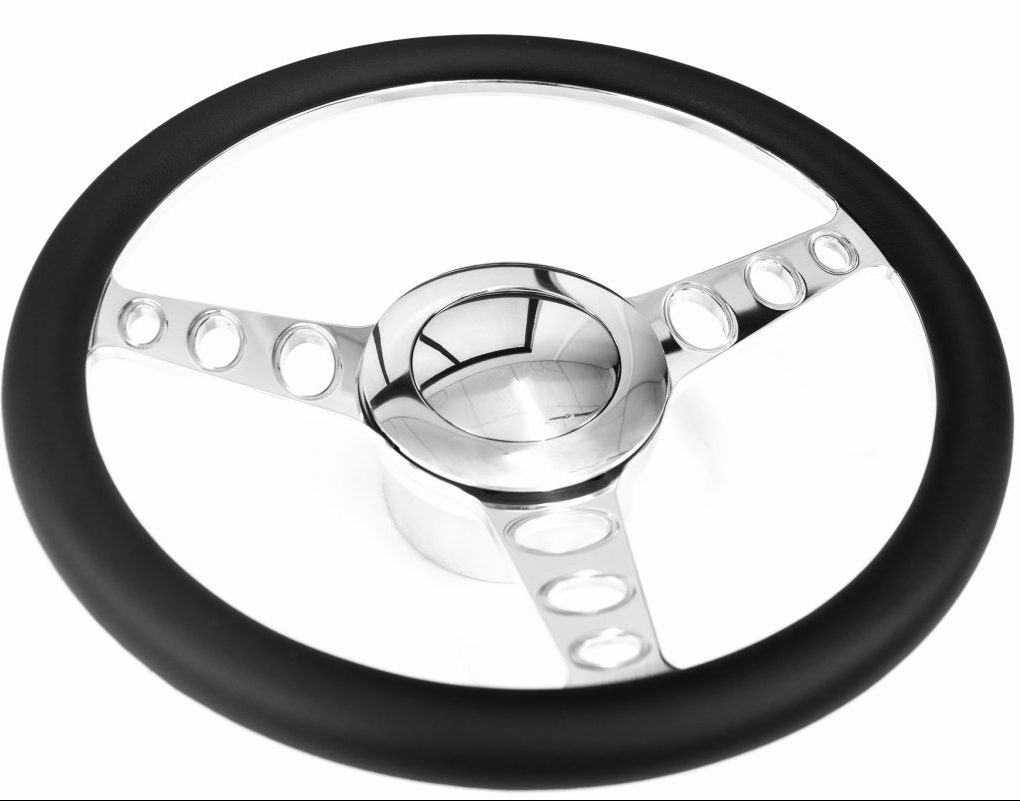 Forever Sharp 14" Polished Aluminum Steering Wheel – Black Wrap, Billet Horn Button & Hub Adapter For Chevy