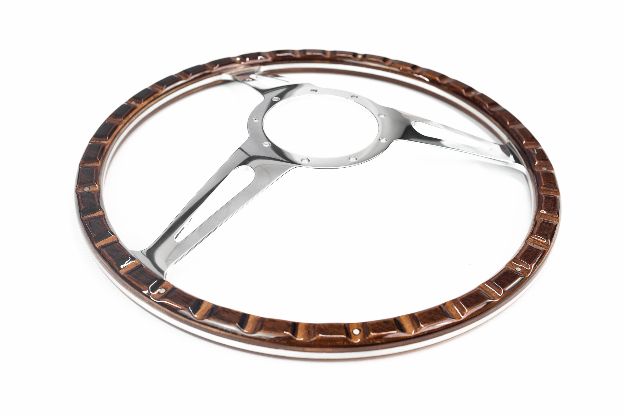 15 Inch 3 Spoke Billet Classic Wood Grain Steering Wheel 9 Bolt 5