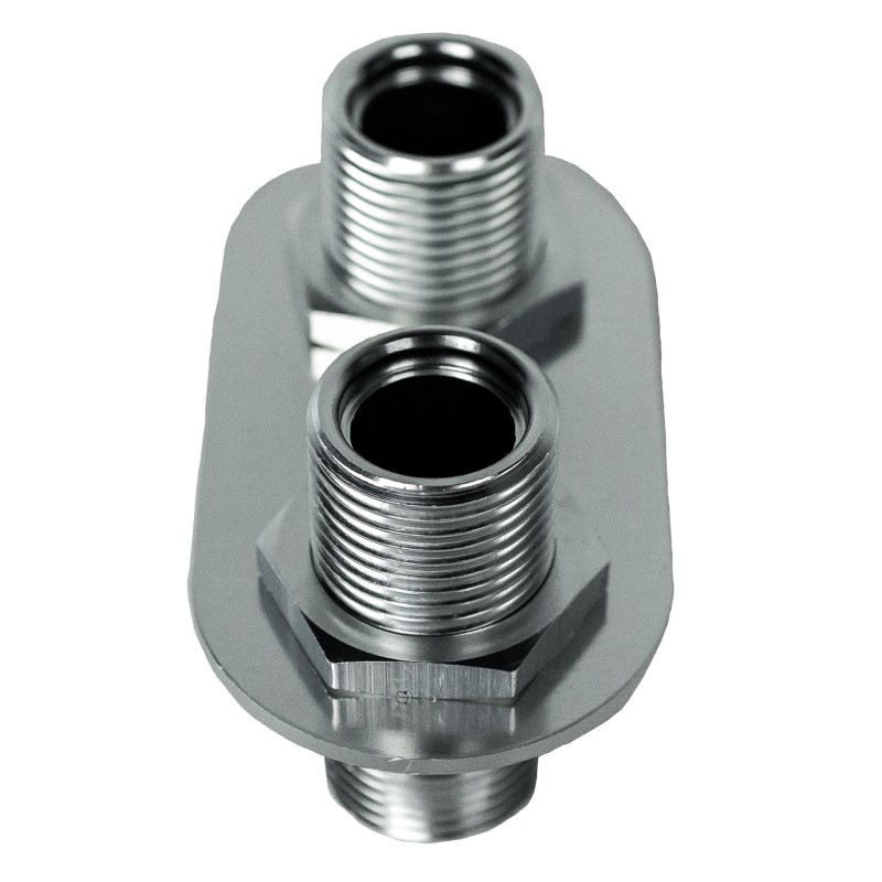 Billet 2 Port Bulk Head Fitting Satin 181151 100 3 8x8